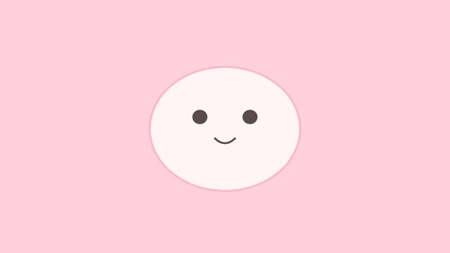 Minimalist cartoon smiley face animation on a solid pastel pink background