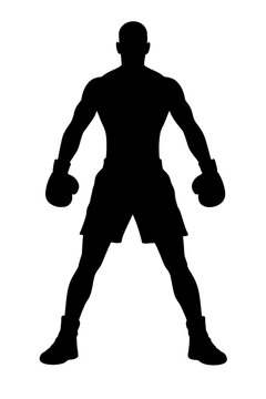 Boxer Standing in Fighting Stance Silhouette Vector Illustration Isolated on White Background