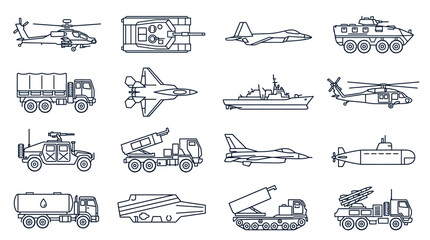 Military Vehicle and Aircraft Icon Set © Dhiyak