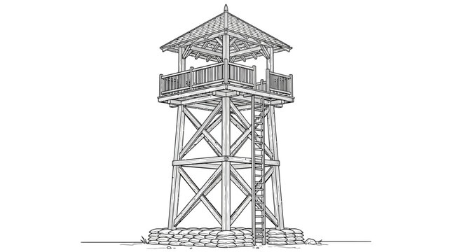 Wooden Watchtower Line Art Vector