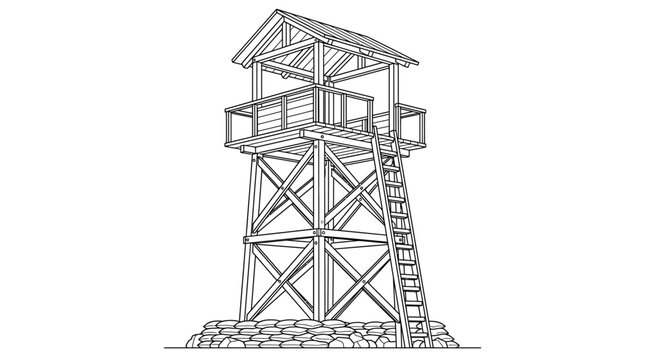 Wooden Watchtower Line Art Vector Illustration