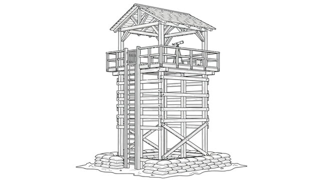 Wooden Watchtower Line Art Illustration