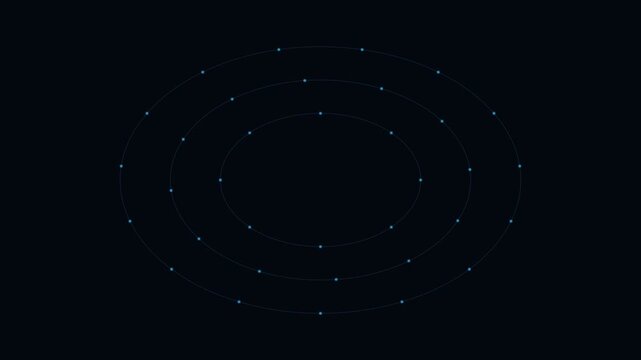 Abstract circular constellation of glowing dots on a deep black background
