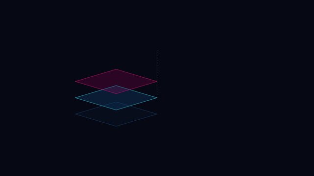 Abstract layers representing data structures on a dark background canvas