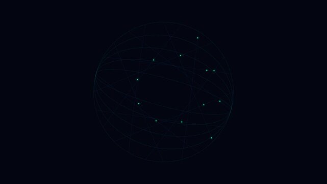 Abstract circular constellation of glowing green dots on a black background