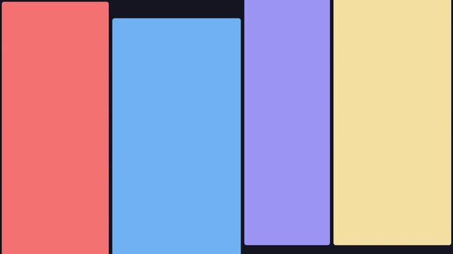Four vertical rectangular panels with a vibrant multi-colored palette design