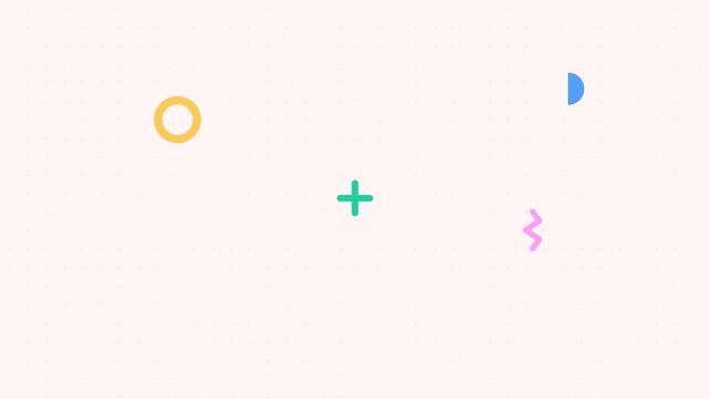 Minimalist graphic composition featuring colorful floating geometric shapes