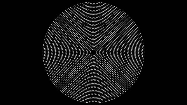 Minimalist circular pattern of concentric white lines on a black background
