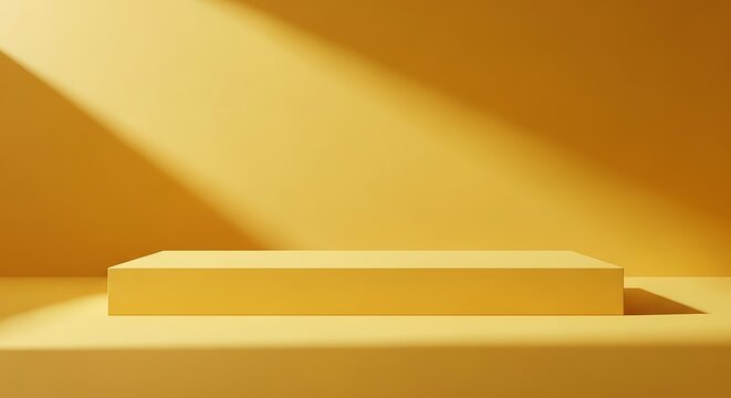 Yellow product display stand with beam of light creating shadows