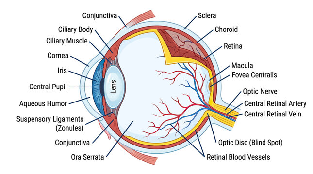 Detailed Human Eye Anatomy Diagram: Cross Section with Labels