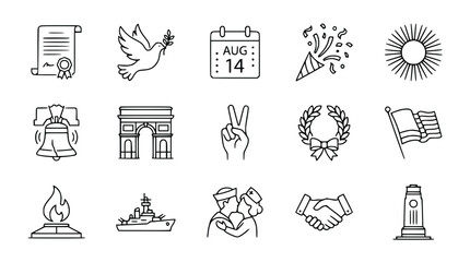 Collection of patriotic and celebration icons: peace, freedom, victory, holidays © Susu