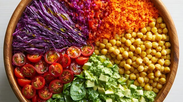 Healthy rainbow salad bowl avocado chickpeas vegetables clean eating