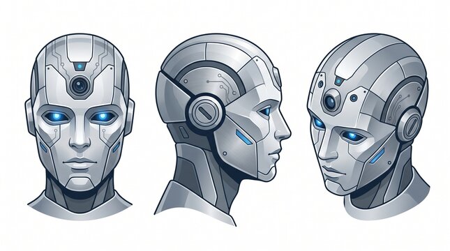 Futuristic Robot Head Vector Illustration with Advanced Artificial Intelligence Design