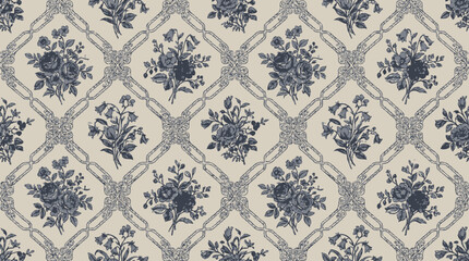 Blue Floral Patterned Fabric Design. © Sendang