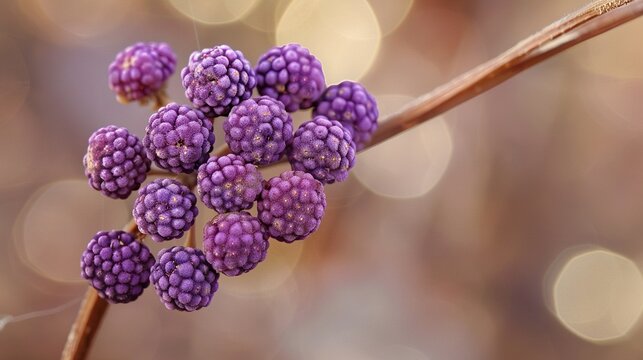 Dried beautyberry purple cluster close up
