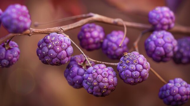 Dried beautyberry purple cluster close up