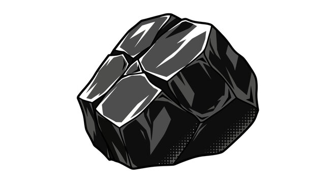 Shiny raw piece of black obsidian rock vector illustration featuring sharp edges and high contrast graphic style isolated on a plain white background