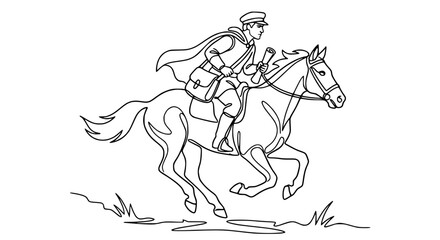 Fototapeta premium Line Art Rider on Horseback Delivering Mail
