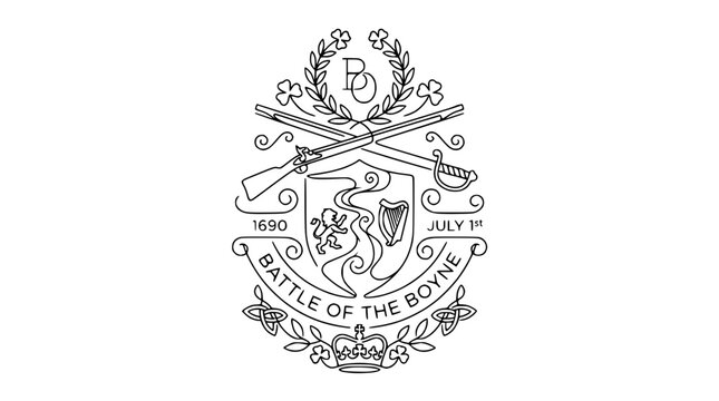 Battle of the Boyne Crest Emblem - Historical Irish Military Symbol, Line Art