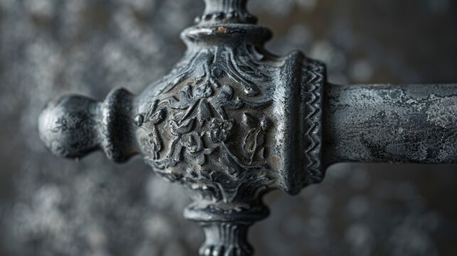 Aged pewter spoon handle finial close up