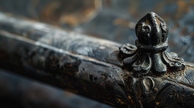 Aged pewter spoon handle finial close up