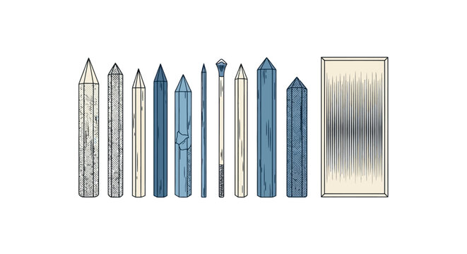 Vector illustration of professional artist drawing tools set including paper blending stumps tortillons and sandpaper pencil pointer sharpener