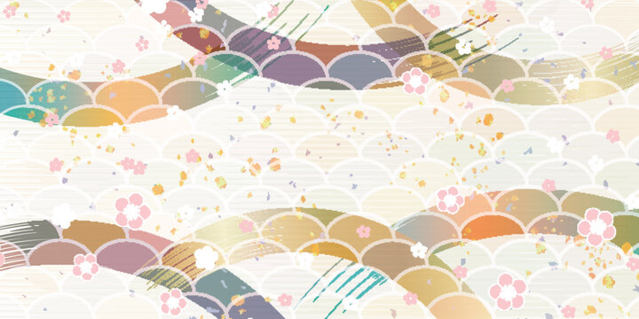 Elegant Japanese Pattern with Plum Blossoms and Traditional Waves