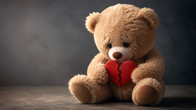Sad Teddy Bear with Broken Heart
