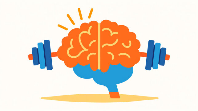 Human Brain Lifting Dumbbells Beside Books Mental Fitness and Cognitive Strength Concept
