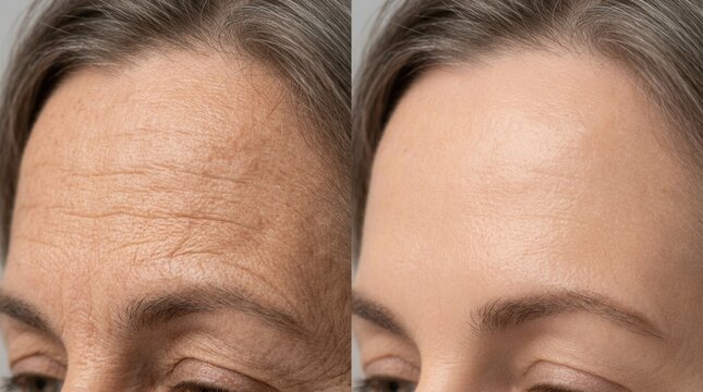 Skin rejuvenation treatment for forehead wrinkles before and after results.