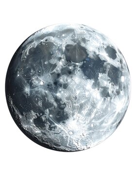 A detailed, close-up, realistic illustration of the Moon against a white background.