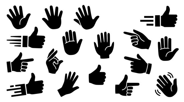 Various black hand gestures on a white background vector illustration