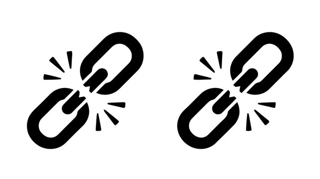 Vector illustration of broken chain link icon, vector illustration of a severed connection on a transparent background