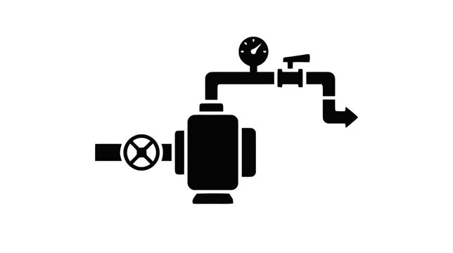 Vector illustration of industrial pump system icon with pressure gauge and valves on a transparent background