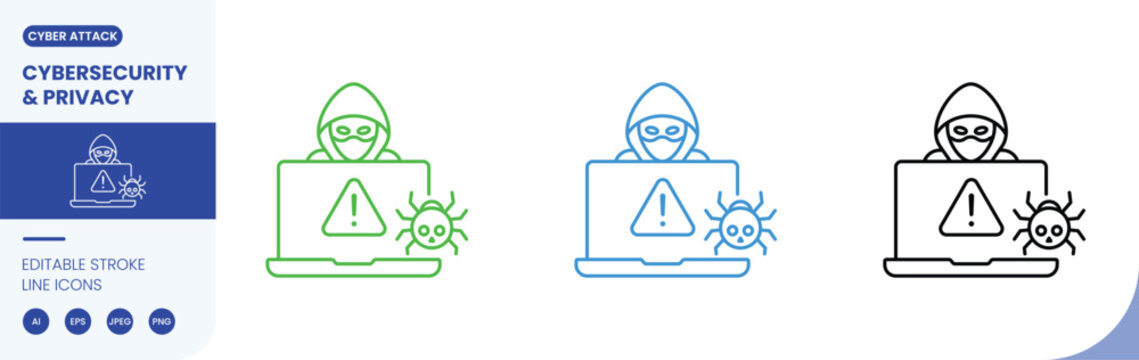 cyber attack cybersecurity icon line style editable stroke vector