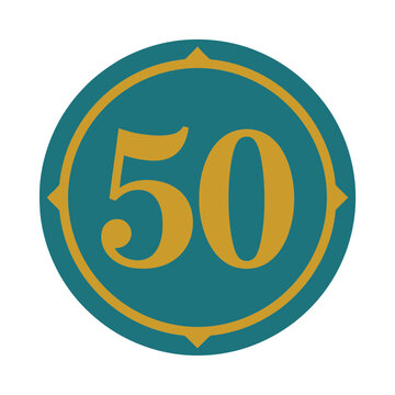 Number 50 in a Teal Circle with Gold Border