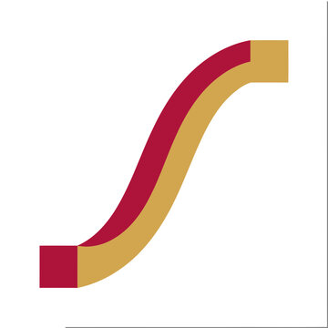 Abstract curved shapes in red and gold