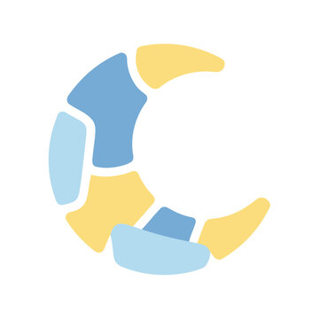 Abstract crescent shape with blue and yellow segments