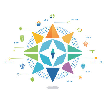 Abstract geometric compass with colorful elements