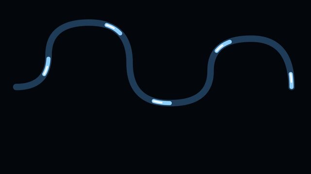 Animated blue sine wave line with moving light particles on animation 4k black background, motion abstract