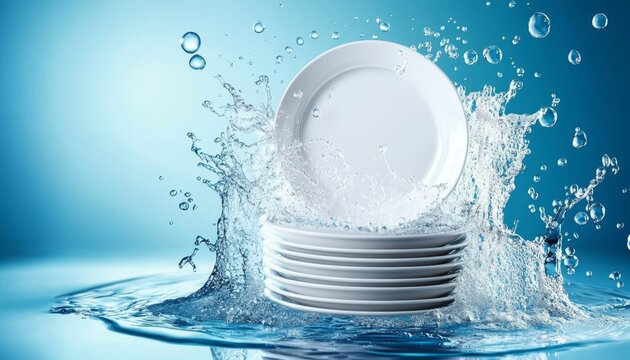 Engaging Visuals of Dishwashing Utensils in a Refreshing Water Scene