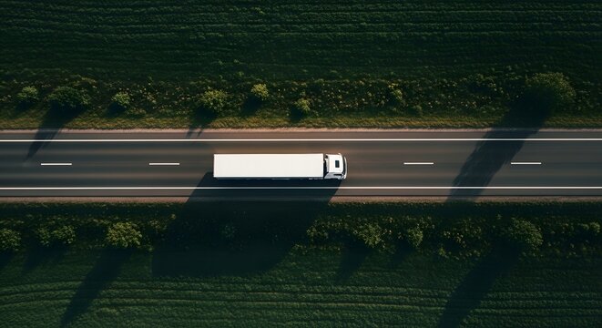 White semi truck driving on rural highway