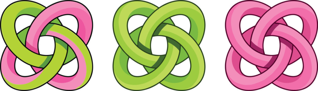 Abstract Intertwined Mobius Loop Icon Set with Green and Pink Endless Geometric Knot Symbols for Modern Brand Logo and Graphic Designs