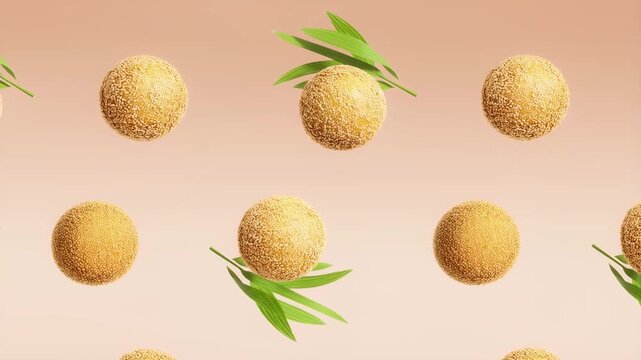 Seamless pattern of fresh lychee fruits with green leaves on a light pink background.