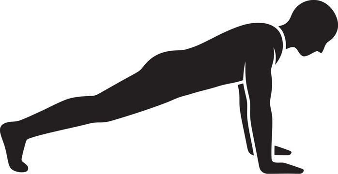 Fitness silhouette of man in high plank position for core training.