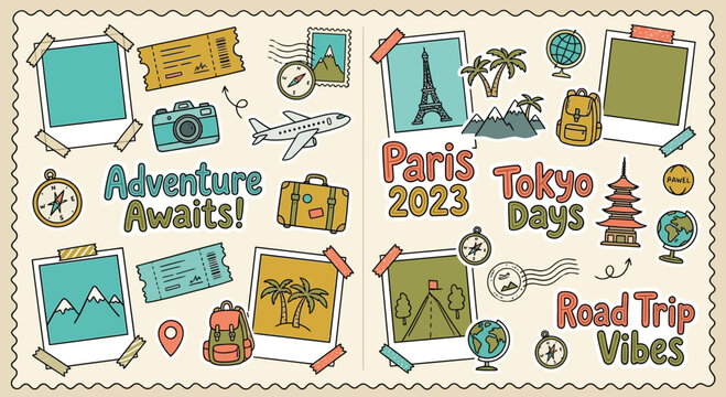 Travel Collage: Adventure Awaits, Paris, Tokyo Days, Road Trip Vibes
