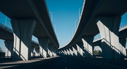 Fototapeta premium Multiple concrete bridge structures and highway underpass