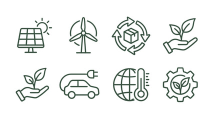 Fototapeta premium Eco-friendly Icons: Renewable Energy, Sustainability, Green Technology, Climate Change Solutions
