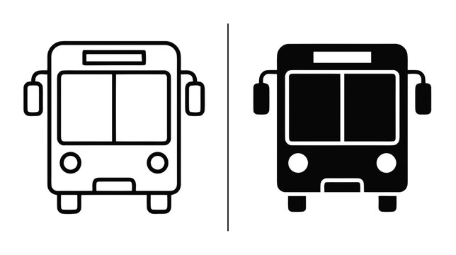 Vector illustration of bus front view icon set, outline and solid style vector illustration on a transparent background