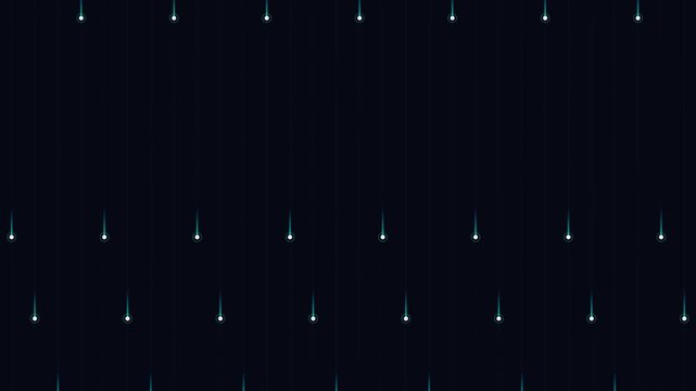 A row of glowing blue icicle lights hanging against a deep black background